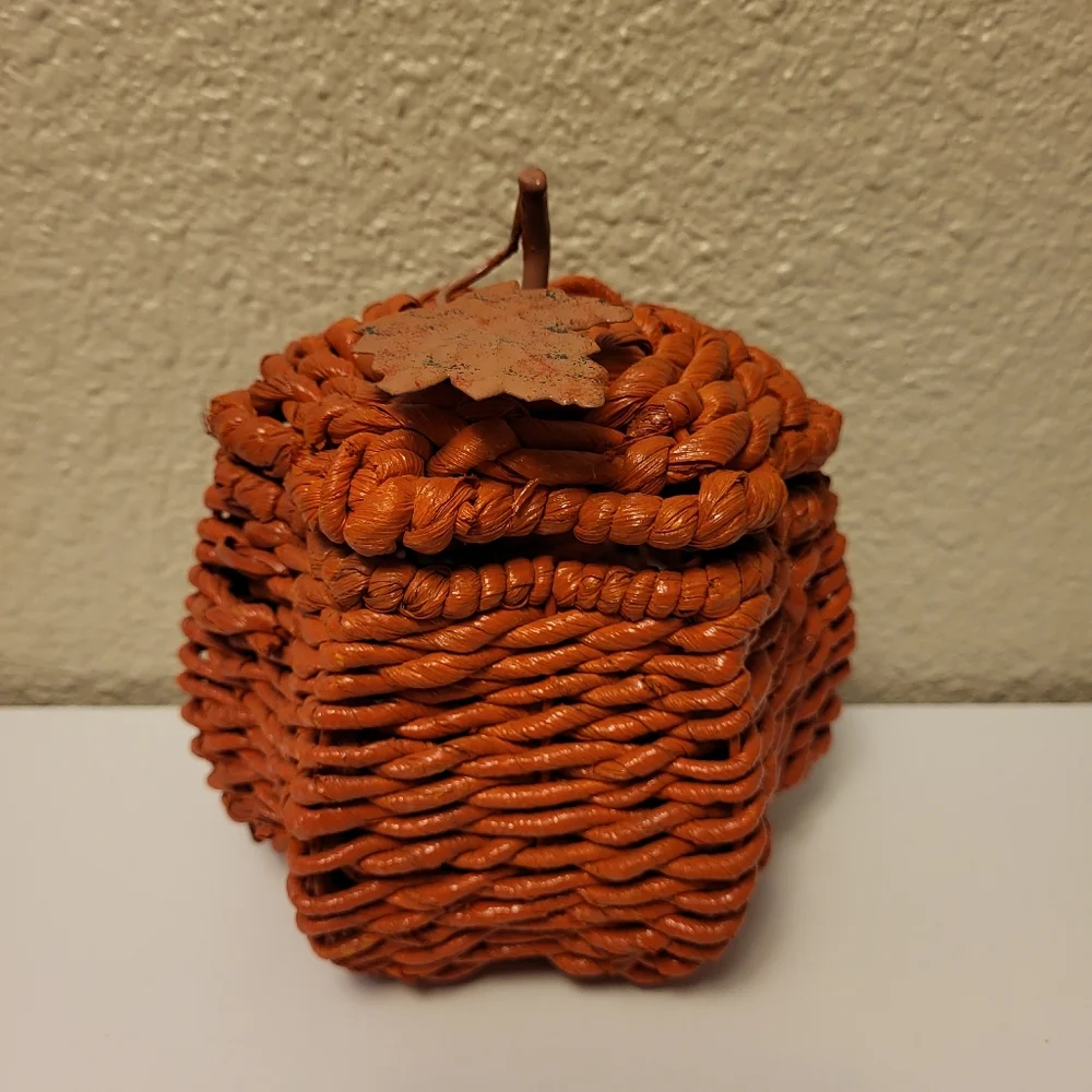 Set of Three Lidded Wicker Pumpkins
